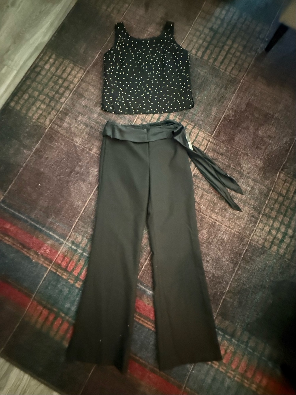 Kenneth Cole Black High-Rise Wide Leg Pants with Tie Sash